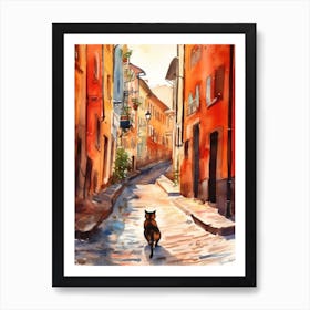 Painting Of Stockholm Sweden With A Cat In The Style Of Watercolour 1 Art Print