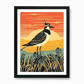 Vintage Bird Linocut Lapwing 4 Art Print