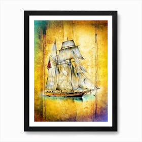 Boat Sea Art Illustration In A Painting Style 07 Art Print