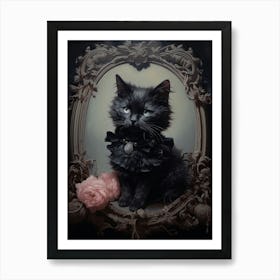 Black & Pink Cat Rococo Style 7 Art Print