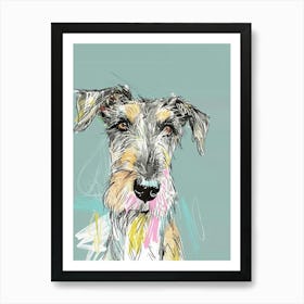 Pastel Watercolour Scottish Deerhound Dog Line Illustration 1 Art Print