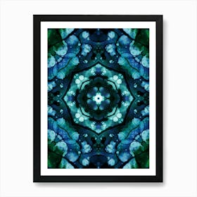 Blue And Green Watercolor Flower Pattern Art Print