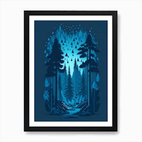 A Fantasy Forest At Night In Blue Theme 67 Art Print