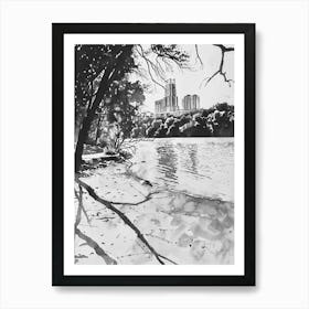 Zilker Metropolitan Park Austin Texas Black And White Watercolour 2 Art Print