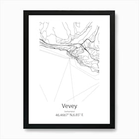 Vevey,Switzerland Minimalist Map Art Print