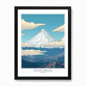 Pico De Orizaba Mexico Color Line Drawing 3 Poster Art Print