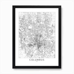 Columbus White Map Art Print