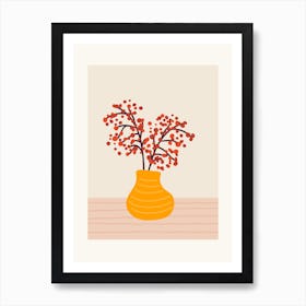 Red Berry Branch In A Yellow Vase Art Print