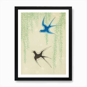 Japanese Ukiyo-E Swallows In Flight Art Print