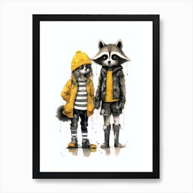 Raccoon Girl And Raccoon Boy  Art Print