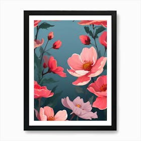 Pink Flowers Wallpaper 2 Art Print