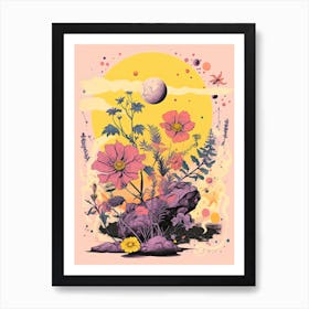 Abstract Landscape Risograph Style Flower Moon Art Print