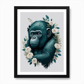 Floral Baby Gorilla Painting (6) Art Print
