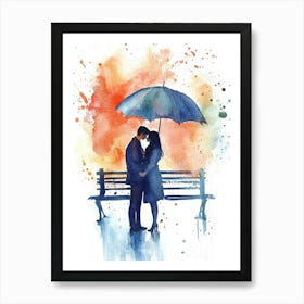 Couple Kissing Under Umbrella Art Print