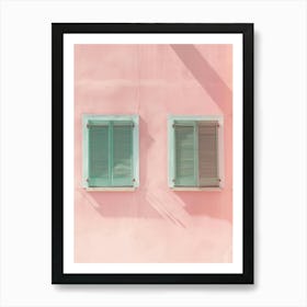 Pink Wall With Green Shutters 1 Affiche