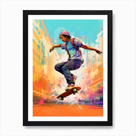 Skateboarding In Lisbon, Portugal Drawing 3 Art Print