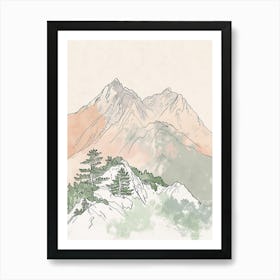 Mount Hua China Color Line Drawing (8) Art Print