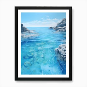 Rocky Shore With Blue Water Art Print