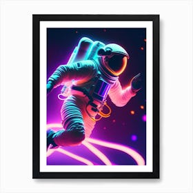 Astronaut In Spacesuit Dancing Neon Nights Art Print