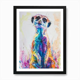 Meerkat Colourful Watercolour 3 Art Print