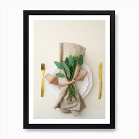 Christmas Table Setting with Eucalyptus Art Print