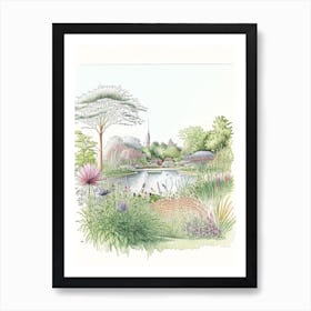 Chicago Botanic Garden, Usa Vintage Pencil Drawing Art Print