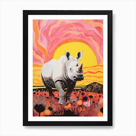 Rhino In The Wild Pink & Orange 1 Art Print
