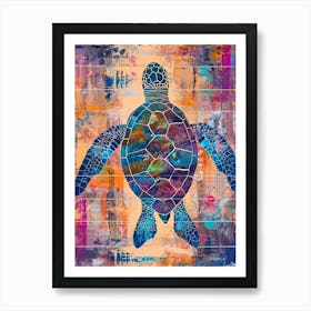 Rainbow Sea Turtle Mixed Media Painting Art Print