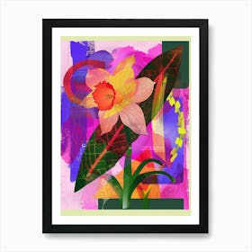 Daffodil 3 Neon Flower Collage Art Print