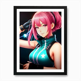 Anime Girl With Pink Hair Art Print