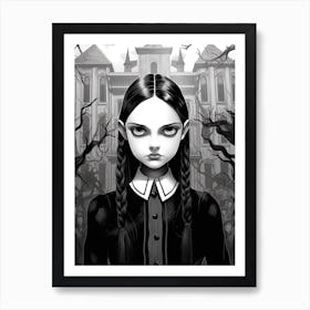 Nevermore Academy With Wednesday Addams Line Art 04 Fan Art Art Print