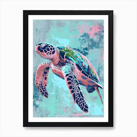 Textured Blue Sea Turtle Painting 2 Art Print