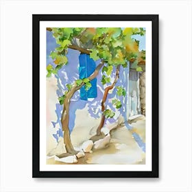 Watercolor Of A House In Greece Art Print