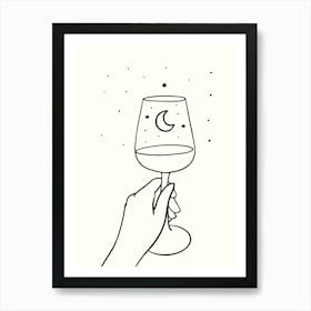 Wine Glass With Moon And Stars hand drawing illustration Art Print