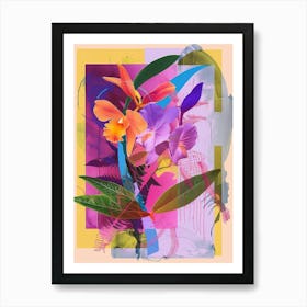 Orchid 2 Neon Flower Collage Art Print