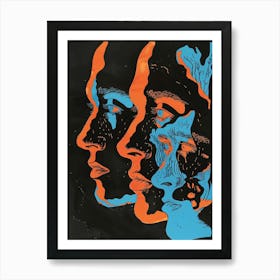 Three Faces In Blue And Orange Art Print