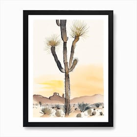 Joshua Trees At Dawn In Desert Minimilist Watercolour  (3) Art Print