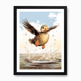 Flying Duckling Cartoon Art Print