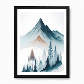 Mountain And Forest In Minimalist Watercolor Vertical Composition 138 Art Print