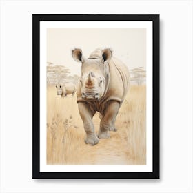 Two Rhinos Detailed Illustration 1 Art Print