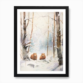 Winter Watercolour Beaver 2 Art Print