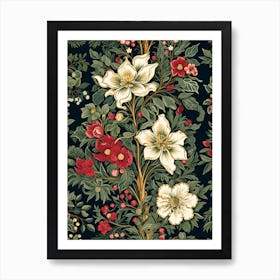 William Morris Style Christmas Botanical 4 Art Print