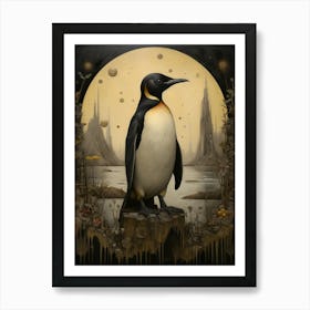 Dark And Moody Botanical Penguin Art Print