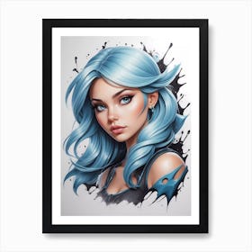 Blue Haired Girl Art Print