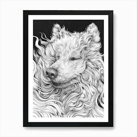 Dog In The Wind Line Sketch 1 Art Print