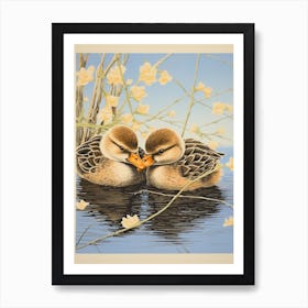 Ducklings Japanese Woodblock Style 7 Art Print