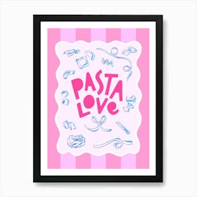 Pasta Love Typography Summer Sketch Italian Style Pastel pink stripes Art Print