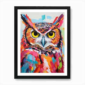 Colourful Bird Painting Great Horned Owl 4 Art Print