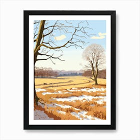 Vintage Winter Travel Illustration Richmond Park England 2 Art Print