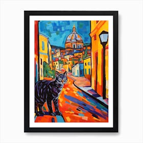 Painting Of A Cat In Rome Italy Art Print